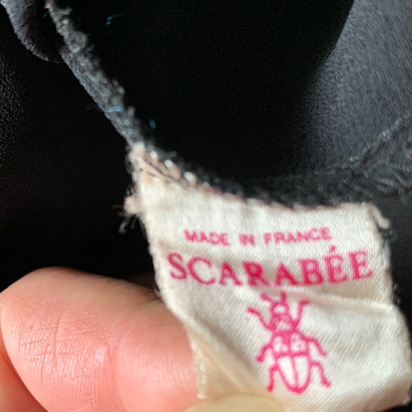 Vtg black mandarin collar eyelet trim France button down Secretary blouse M - Picture 5 of 15